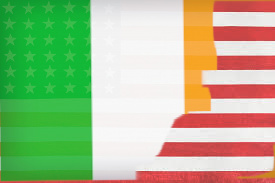 Irsih flag fading itnto the American one.